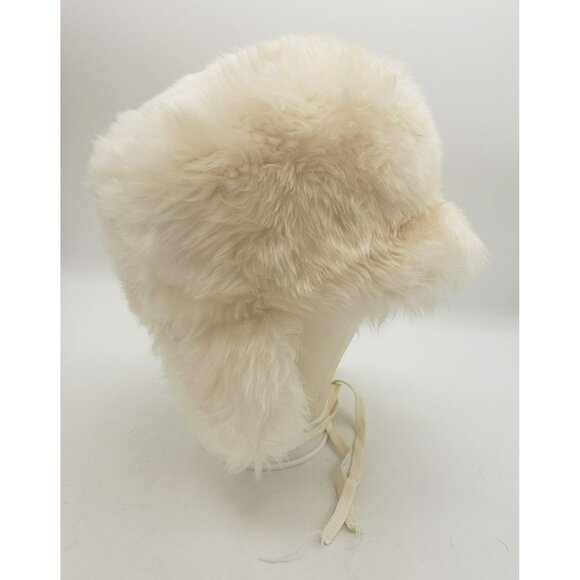 Vintage White Sheepskin Fur Hat With Ear Flaps & Ties, No Tags, Approx S/M - Picture 2 of 5